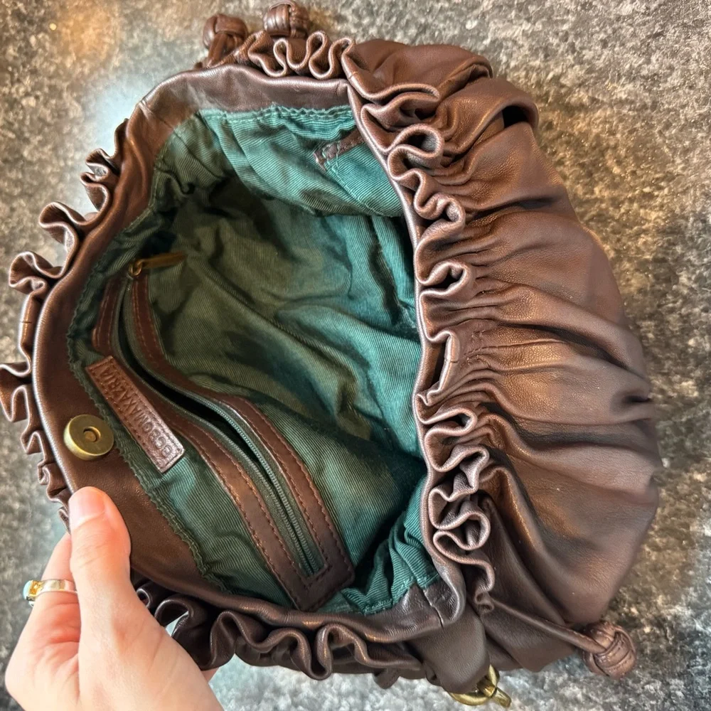 BCBGMAXAZRIA Super Soft Leather Brown Ruched Shoulder bag Boho Western Glam